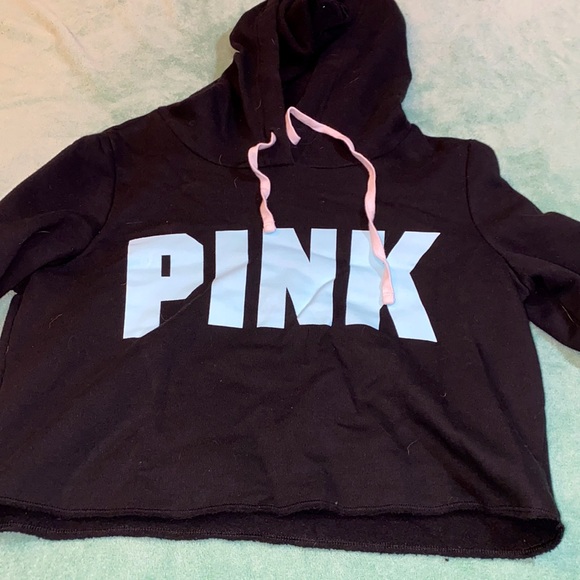 PINK Victoria’s Secret Black Crop Top Hoodie - Picture 2 of 2